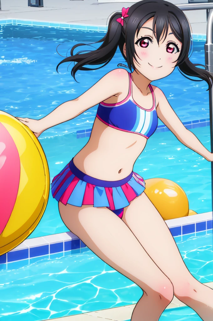 (((pixel-perfect, detail-perfect))), solo, 1girl, Nico yazawa, eyes red, smile, pool, bikini, armpit, flat filesize, ultra High Qality