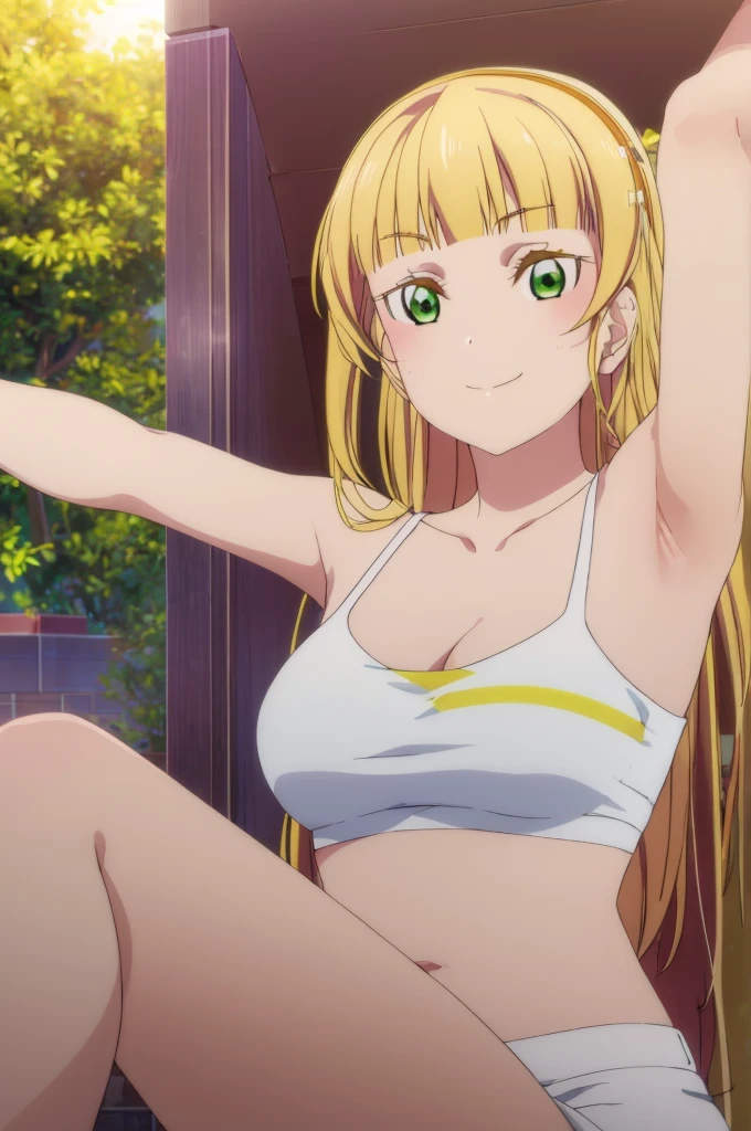 a woman in a bikini and a man in a bikini, grin, Ecchi anime style, seductive anime girl, beautiful seductive anime teen, in a bikini, oppai, ecchi yamada_yellow, 1chica , by rubio, alone, wide, hair ornament, , smile, bow, red eyes my dress darling anime, beautiful seductress anime 