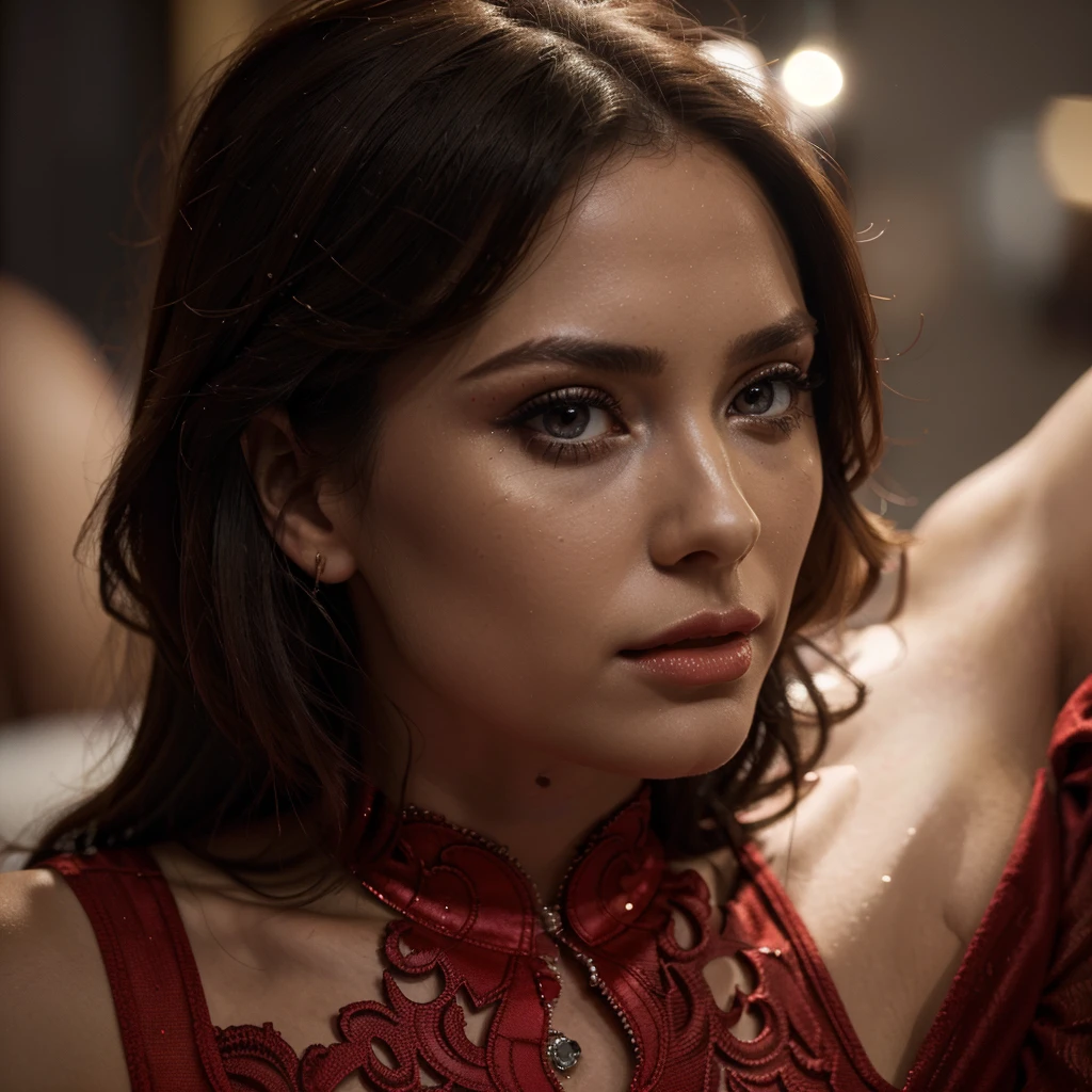 a beautiful woman in a red dress, highly detailed, stylized figure, model pose, full makeup, party in a nightclub, small purse in hand, (best quality,4k,8k,highres,masterpiece:1.2),ultra-detailed,(realistic,photorealistic,photo-realistic:1.37),beautiful detailed eyes,beautiful detailed lips,extremely detailed eyes and face,longeyelashes,dramatic lighting,vivid colors,fashion photography,editorial style, que salga el cuerpo entero