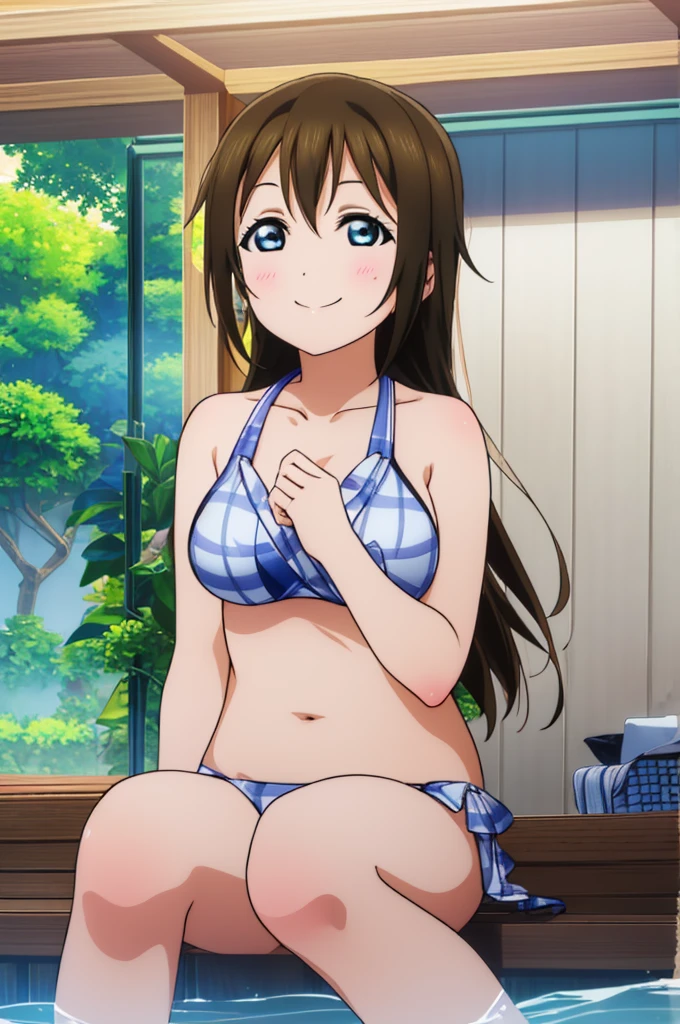 (((pixel-perfect, detail-perfect))), solo, 1girl, osaka shizuku, eyes azzur, smile, sauna, bikini, armpit, sauna, medium filesize, ultra High Qality