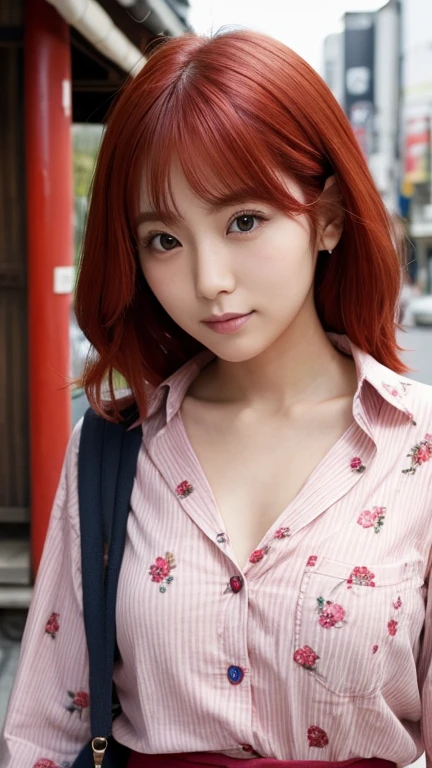 The most beautiful woman in Japan、Japanese women、Small face、Red Hair、Wearing a shirt