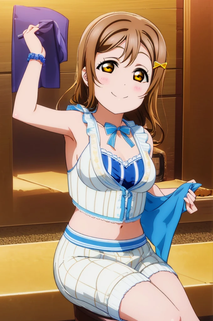 (((pixel-perfect, detail-perfect))), solo, 1girl, kunikida hanamaru, smile, sauna, bikini, armpit, sauna, large extreme filesize, ultra High Qality