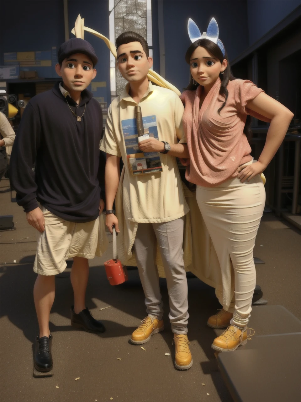 Two men and a woman being photographed