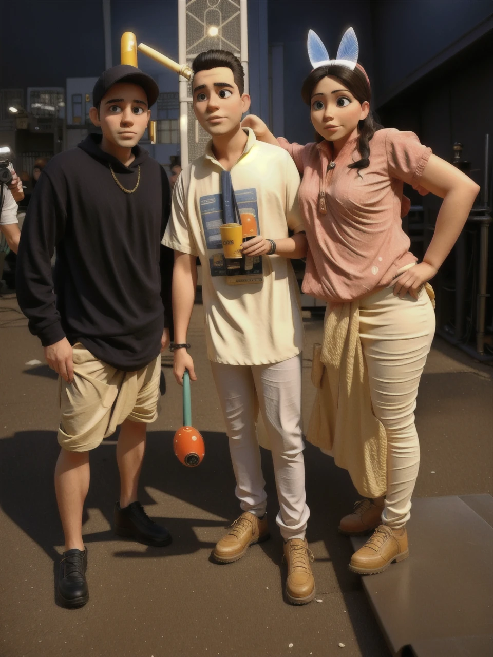 Two men and a woman being photographed 