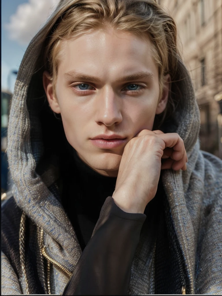 Straight hair, pale skin, sweatshirt, blond hair, blue eyes, hyperrealistic, tumblr, handsome man, epic, smooth and pale skin, background, background with bokeh effect, blond hair,solid circle eyes, ccurate, hyperrealism, Surrealism, drop shadow, 8k, super detail, best quality, UHD, masterpiece, anatomically correct, UHD, masterpiece, anatomically correct, textured skin, super detail, high details, high quality, 16k, 1080P, 4K, 8k, straight hair, , Realism,