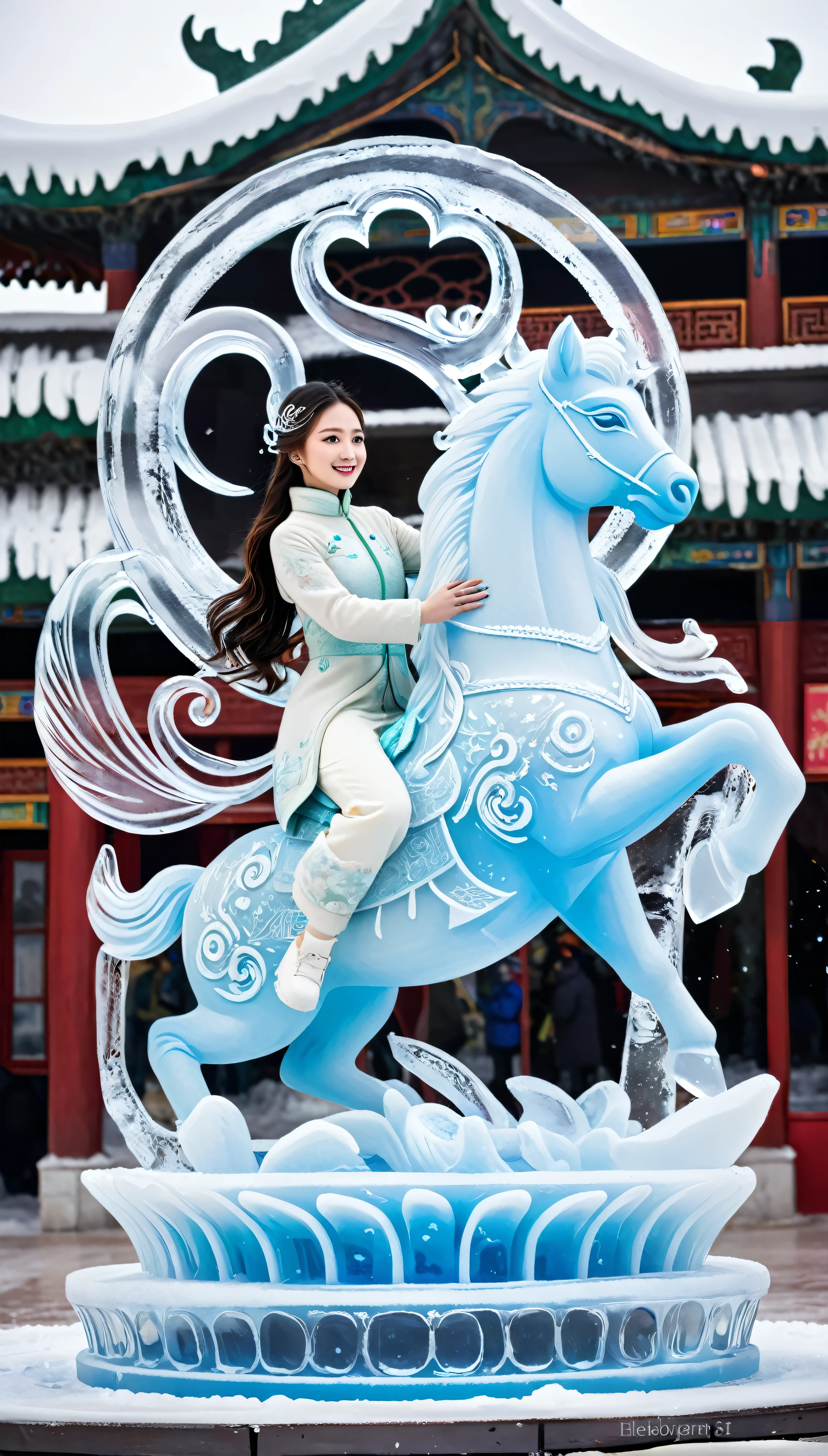 Ice sculpture model, Heilongjiang, theme Chinese dream - ice and snow love, with the cultural characteristics of the new era, showing the development style of Heilongjiang in the new era, animal model, creativity, beauty.  