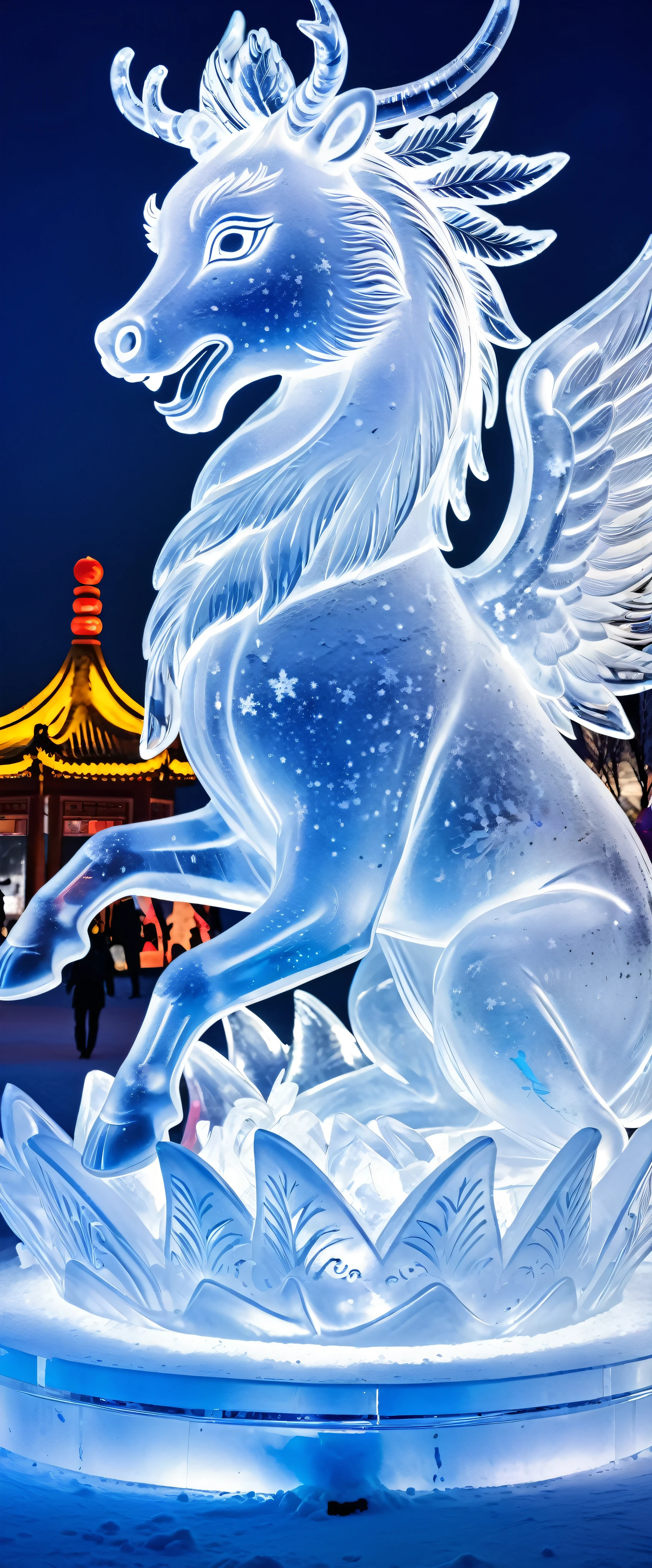 Ice sculpture model, Heilongjiang, theme Chinese dream - ice and snow love, with the cultural characteristics of the new era, showing the development style of Heilongjiang in the new era, animal model, creativity, beauty.  
