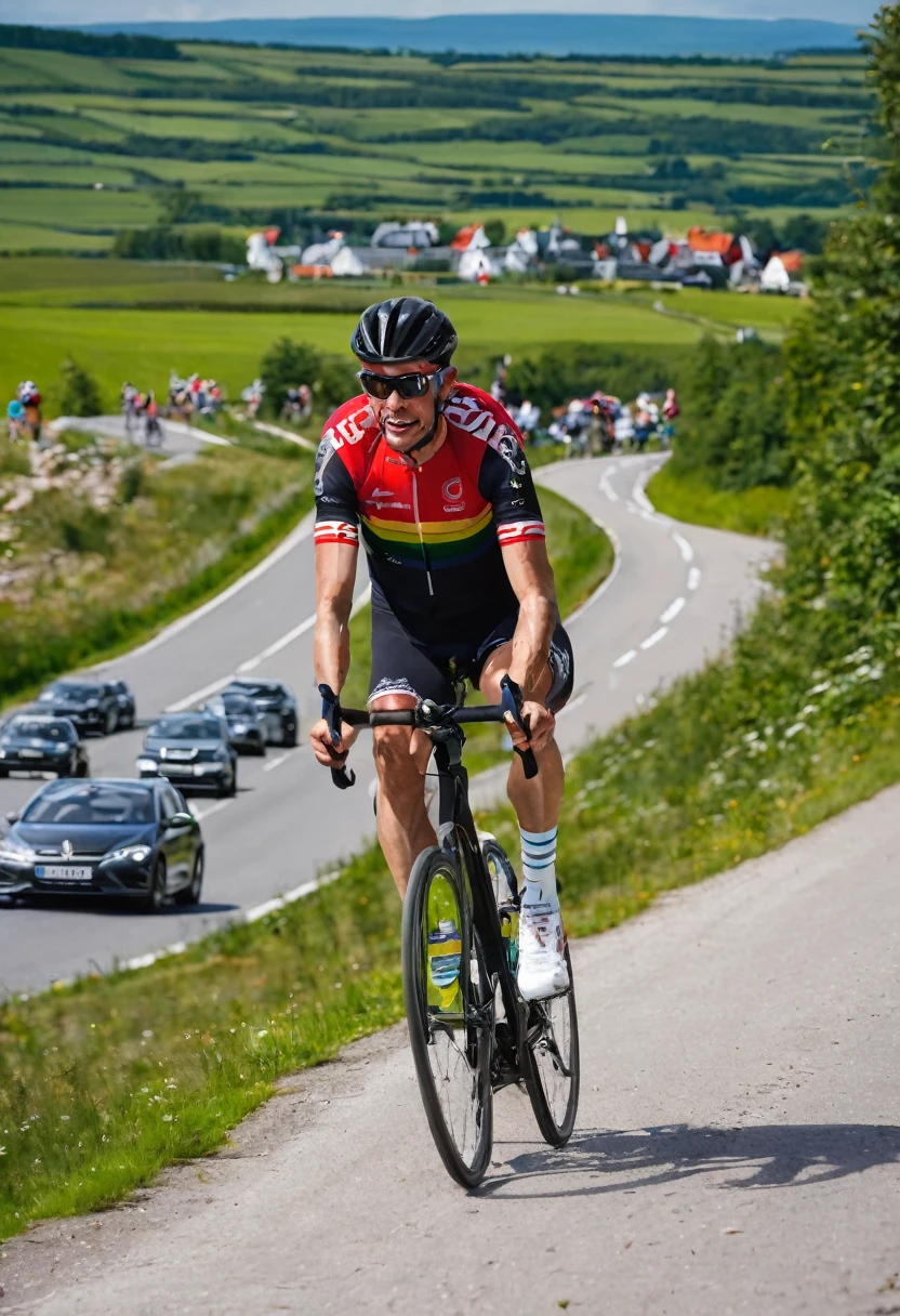 The famous cyclist Pogacar on the back of the famous cyclist Vingegard