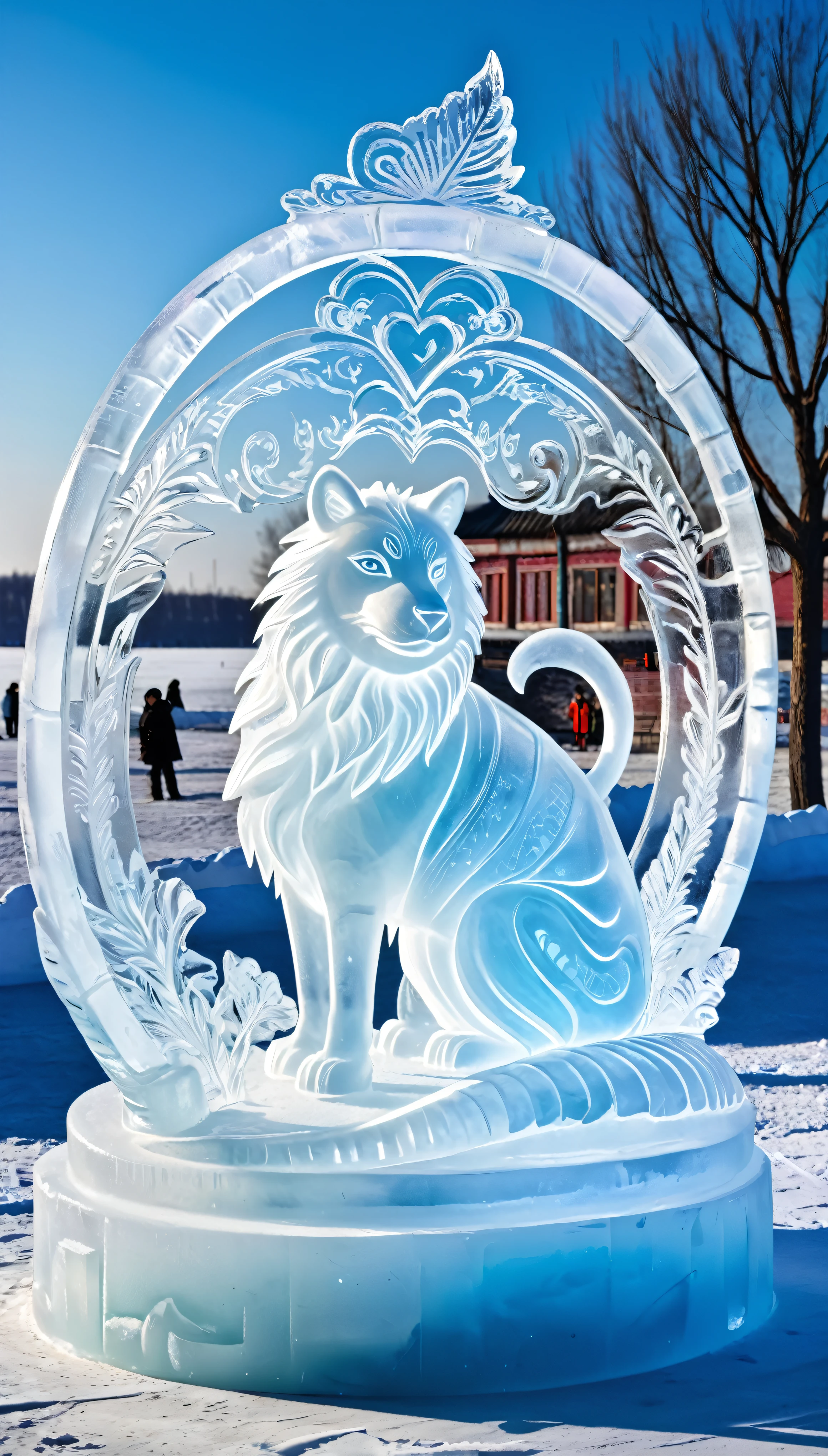 Ice sculpture model, Heilongjiang, theme Chinese dream - ice and snow love, with the cultural characteristics of the new era, showing the development style of Heilongjiang in the new era, animal model, creativity, beauty.  