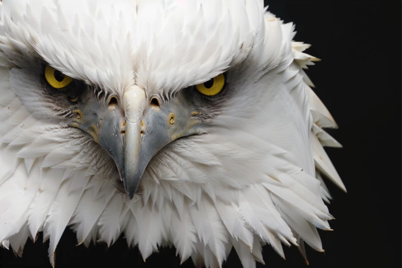 a close-up of a bald eagle with yellow eyes on a black background, intimidating look, annoyed look, annoyed looking, visibly angry, carrancuda, eagle head, intense stare, aggressive look, A rage, looking angry, angry eyes, intimidating look, annoyed looking at camera, with eagle's beak, head of an eagle, intimidating expression