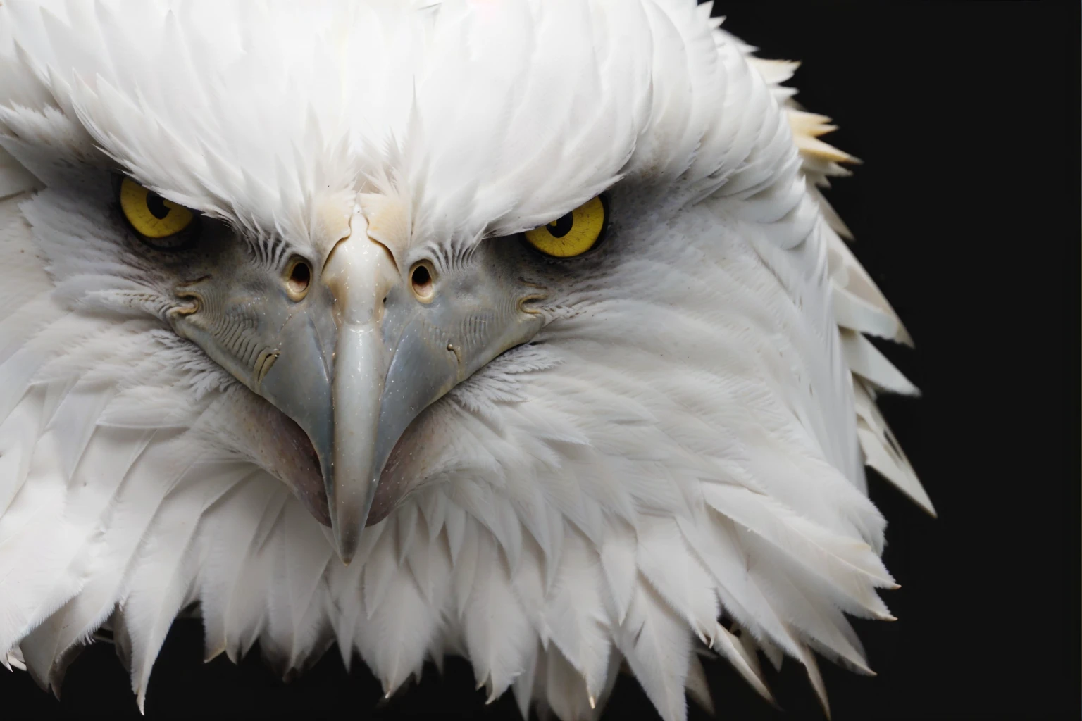 a close-up of a bald eagle with yellow eyes on a black background, intimidating look, annoyed look, annoyed looking, visibly angry, carrancuda, eagle head, intense stare, aggressive look, A rage, looking angry, angry eyes, intimidating look, annoyed looking at camera, with eagle's beak, head of an eagle, intimidating expression