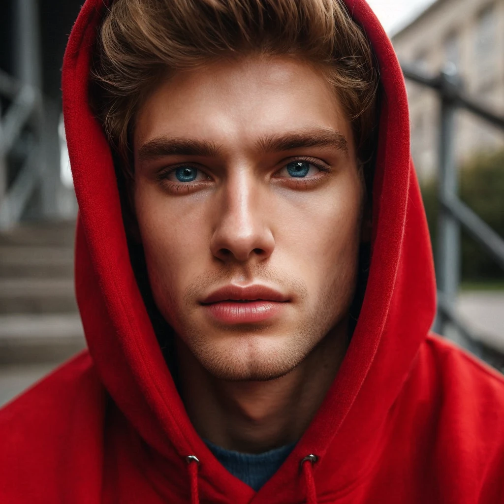 Straight hair, pale skin, sweatshirt, blond hair,  blue eyes, hyperrealistic, tumblr, handsome man, epic, smooth and pale skin, background, background with bokeh effect, blond hair,solid circle eyes, ccurate, hyperrealism, Surrealism, drop shadow, 8k, super detail, best quality, UHD, masterpiece, anatomically correct, UHD, masterpiece, anatomically correct,  textured skin, super detail, high details, high quality, 16k, 1080P, 4K, 8k, straight hair, , Realism,