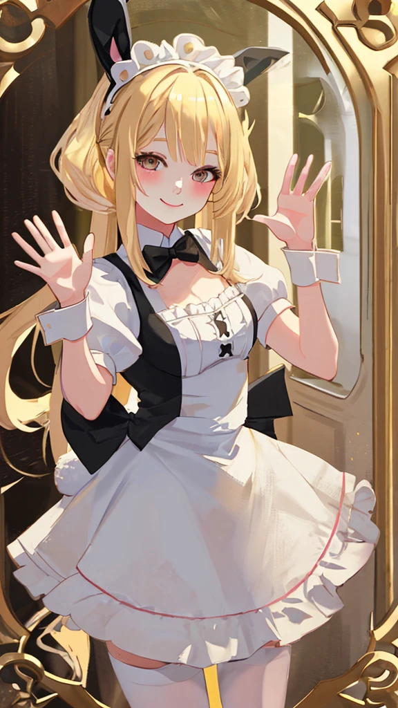 Bunny Maid girl Blonde Beauty smile Looking at me Waving