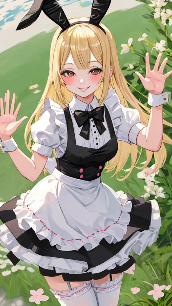 Bunny Maid girl Blonde Beauty smile Looking at me Waving
