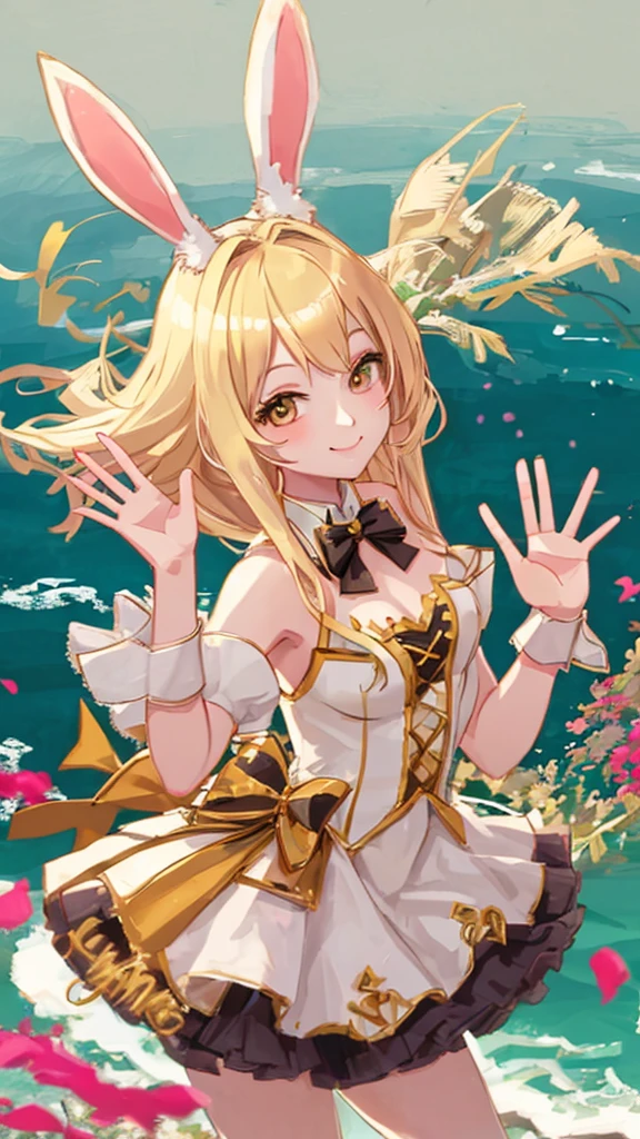 bunny girl Blonde Beauty smile Looking at me Waving