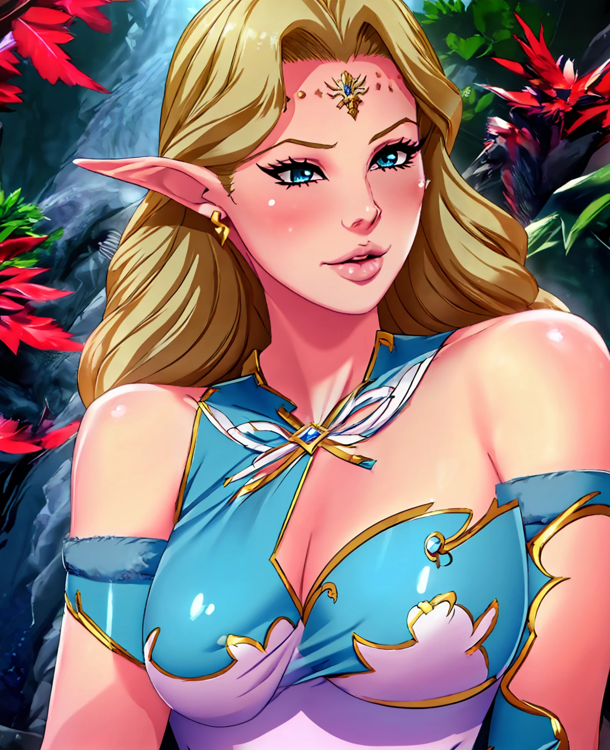 a beautiful elf woman with long flowing hair, porcelain skin, delicate features, (girl,1girl),realistic, photorealistic, highly detailed, masterpiece, 8k, (detailed facial features:1.2), (detailed eyes:1.3), (detailed lips:1.3), long eyelashes, high fashion, gorgeous detailed dress, mystical forest, (detailed background:1.1), glowing soft lighting, dramatic lighting, cinematic, fantasy, magical