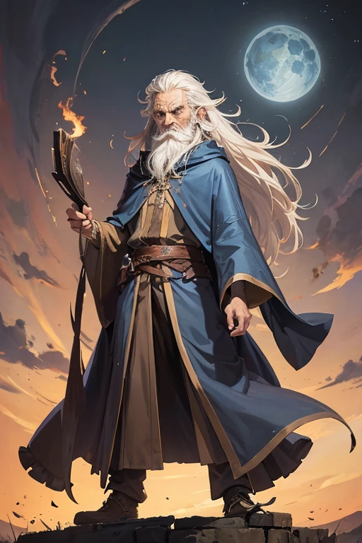 grumpy old wizard, skinny, lanky, long ruffled whispy hair