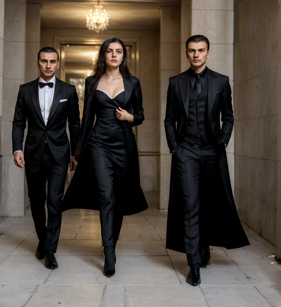 Mafia romanceA man and a woman in elegant, somewhat formal attire, but with a touch of rebellion or mystery. The man could be dressed in a dark suit, maybe with a coat thrown casually over the shoulder. The woman, with a dress or ensemble that denotes confidence and determination.