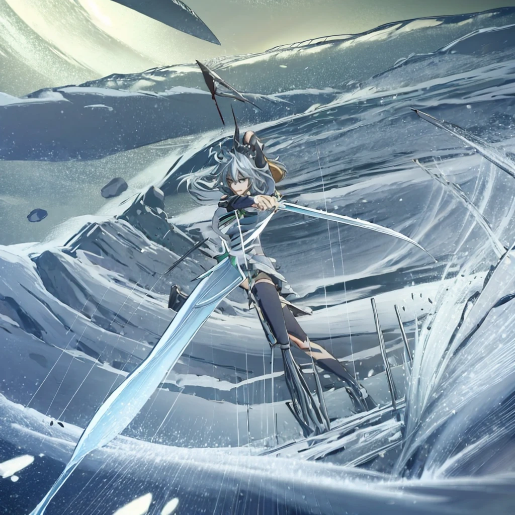 (((High quality))), Sakuya Izayoi, holding knives, epic fight stand, solo, full body