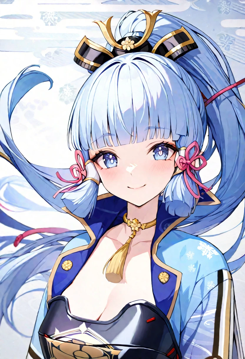 Super detailed,(Highest quality),((masterpiece)),(High resolution),original,Highly detailed 8k wallpaper,(Very delicate and beautiful),Highest_hand,anime, (\Kamisato Ayaka\),Beautiful pupils,White background,smile