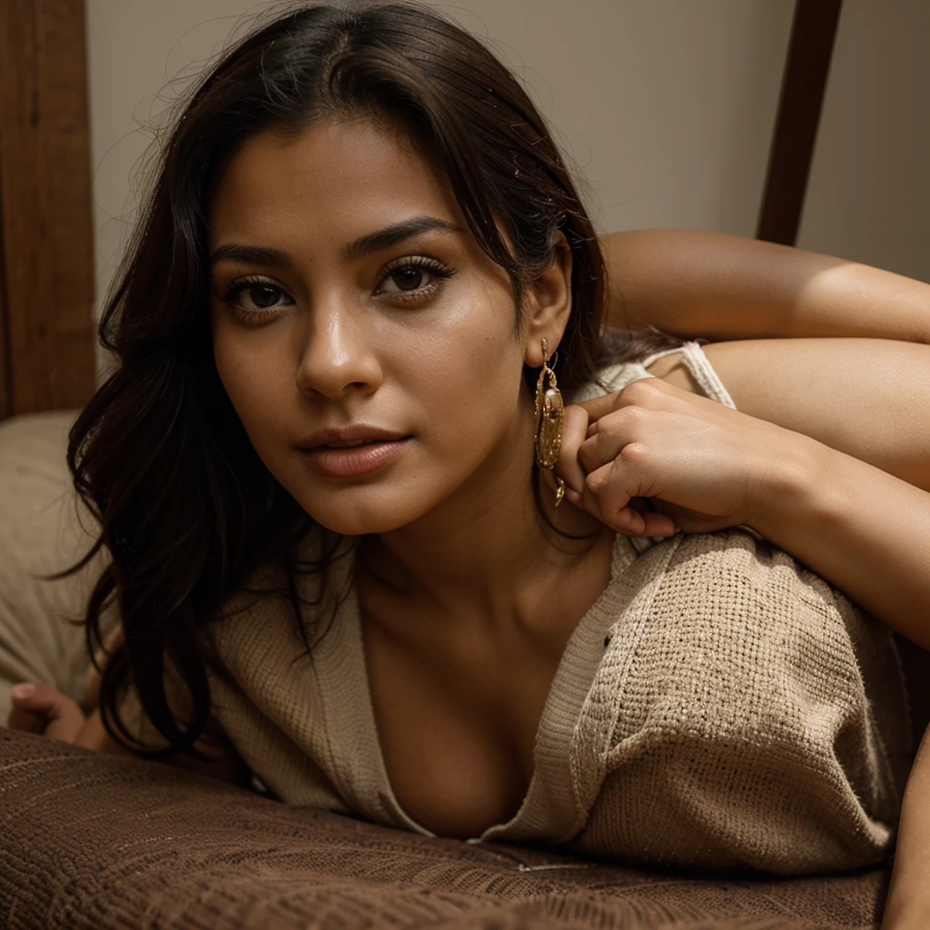 Colombian, beautiful woman, sexual position, exciting look, Realist