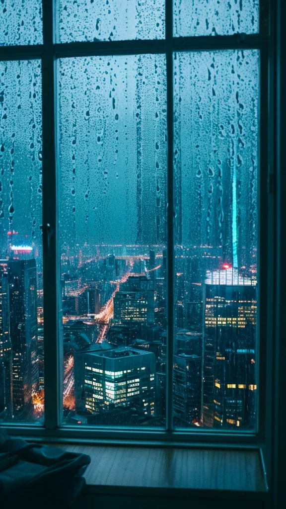 Rainy scenery seen from the window　Night view