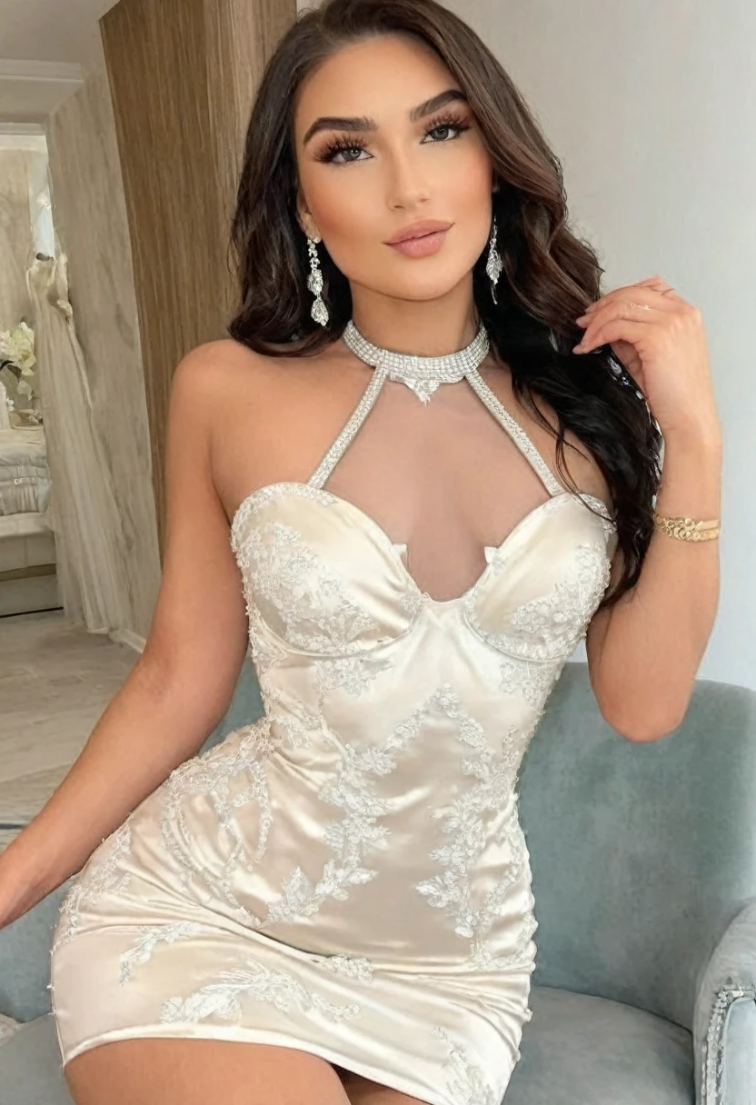 ((Best high quality:1.2)), (8k), extremely detailed, ((High detail:1.2)), (HotLexi woman), Solo, ((24 years old pretty perfect Caucasian female:1.4)), (tight and short dress),