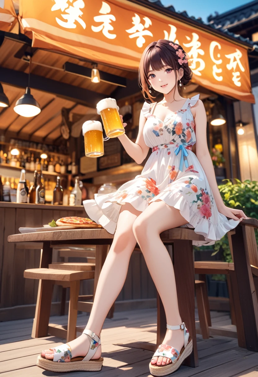 Highest quality、High resolution、Detailed Background、Beautiful face in every detail、Beautiful girl in her 20s、Highly detailed face、Cute hair colour、ponytail、Bobcut、Perfect body line、
(Two women having a good time with friends in a beer garden with beautiful views of Tokyo Bay:1.5)、drinking beer、
Going to a beer garden with friends and family can make for a more enjoyable atmosphere.、
You can enjoy delicious food along with your beer.、
sausage、potato、Pizza etc.、Choose a dish that goes well with beer、
A light summer dress is recommended.、Enhance your femininity with floral prints and one-piece dresses、For your feet, it is a good idea to choose cool, comfortable shoes such as sandals or espadrilles.、very beautiful