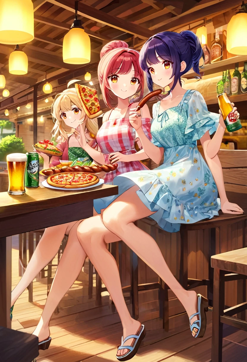 Highest quality、High resolution、Detailed Background、Beautiful face in every detail、Beautiful girl in her 20s、Highly detailed face、Cute hair colour、ponytail、Bobcut、Perfect body line、
(Two women having a good time with friends in a beer garden with beautiful views of Tokyo Bay:1.5)、drinking beer、
Going to a beer garden with friends and family can make for a more enjoyable atmosphere.、
You can enjoy delicious food along with your beer.、
sausage、potato、Pizza etc.、Choose a dish that goes well with beer、
A light summer dress is recommended.、Enhance your femininity with floral prints and one-piece dresses、For your feet, it is a good idea to choose cool, comfortable shoes such as sandals or espadrilles.、very beautiful