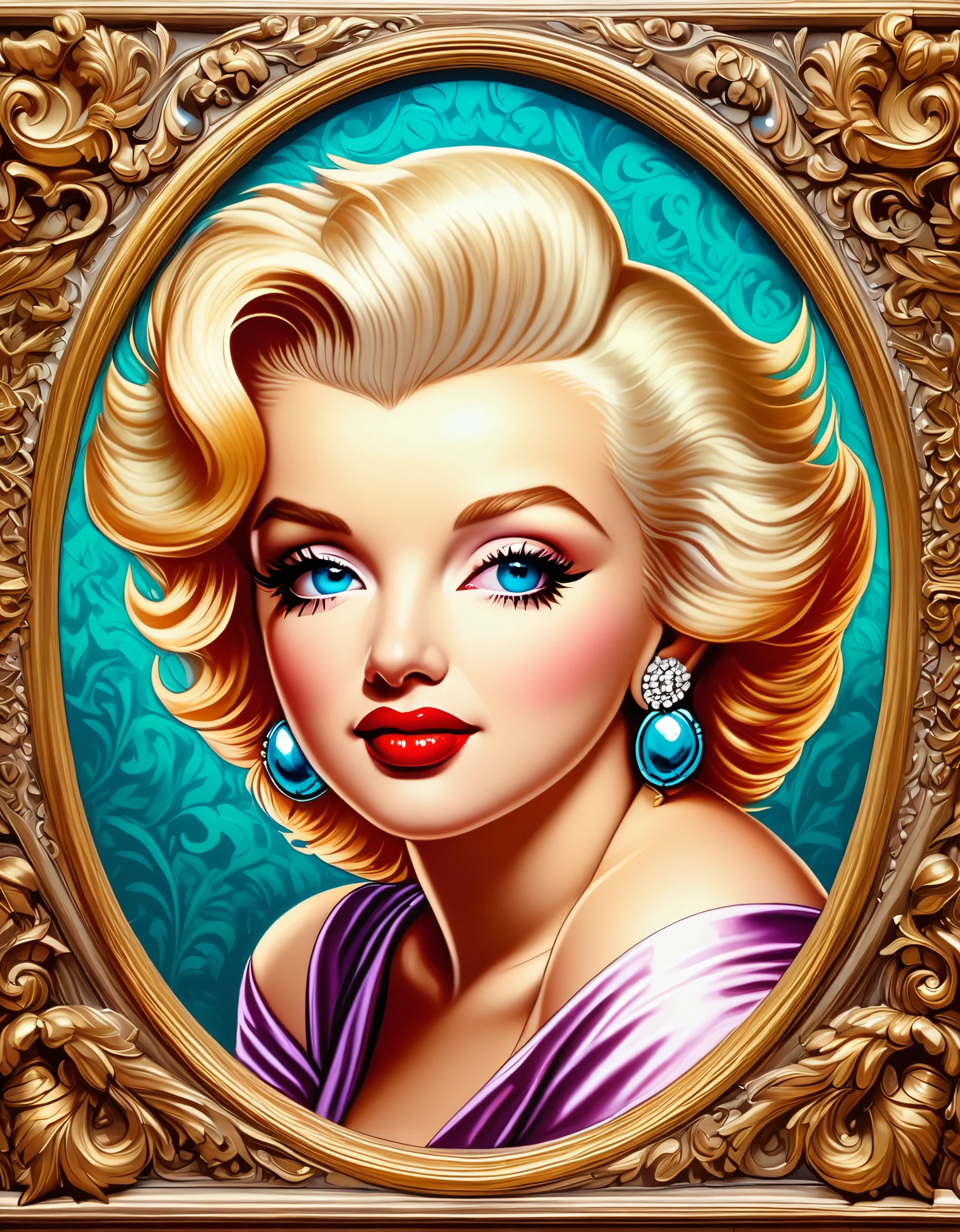 A detailed Renaissance-style painting of Marilyn Monroe, emphasizing realism and classical beauty with a rich, ornate background. Hyper-realistic, vibrant colors, 16k