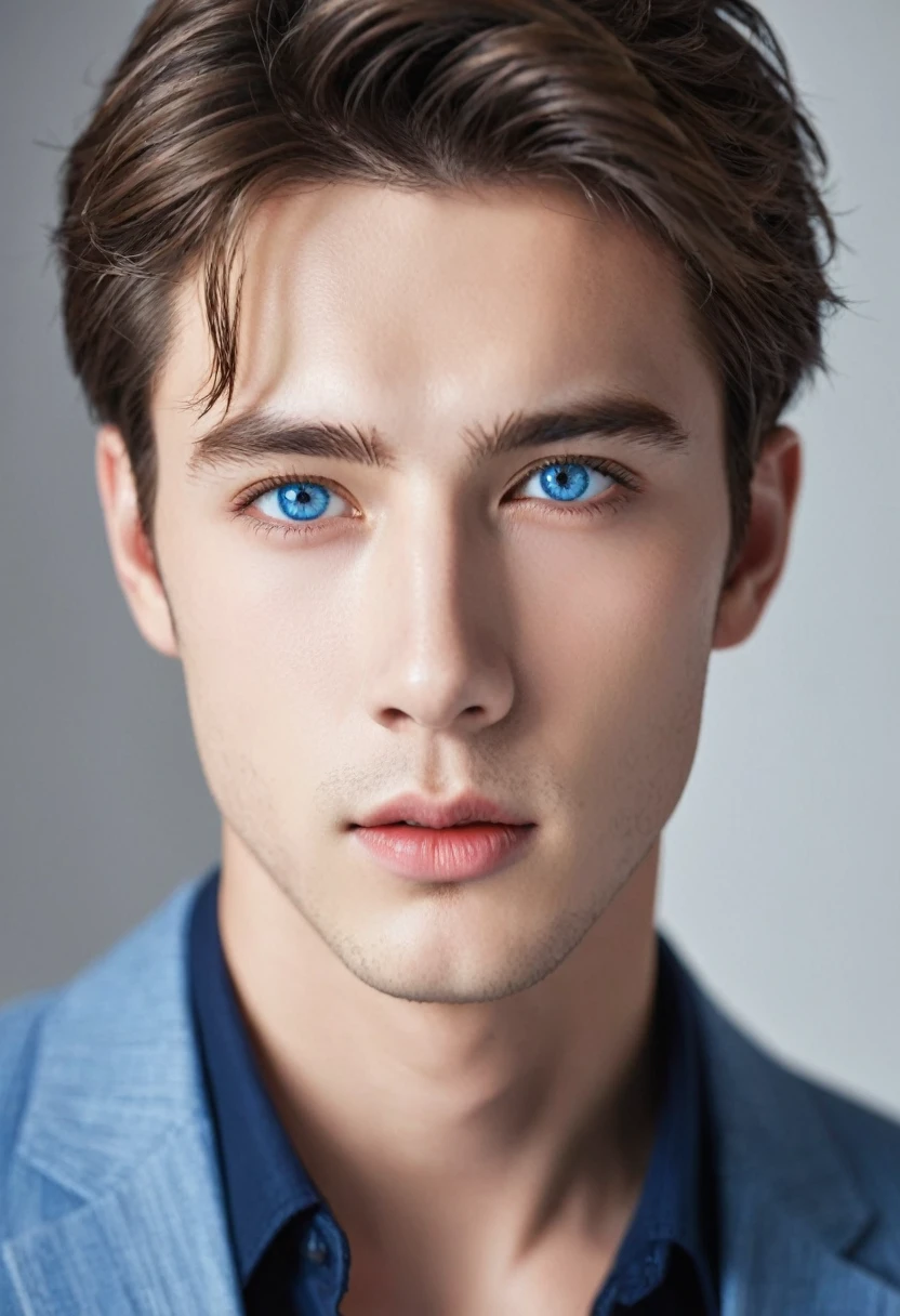 best qualityer, work of art, ultra-high resolution, (realisitic:1.5), OriginalPhoto, 1 handsome boy, brown hair, blue eyes, extremely handsome