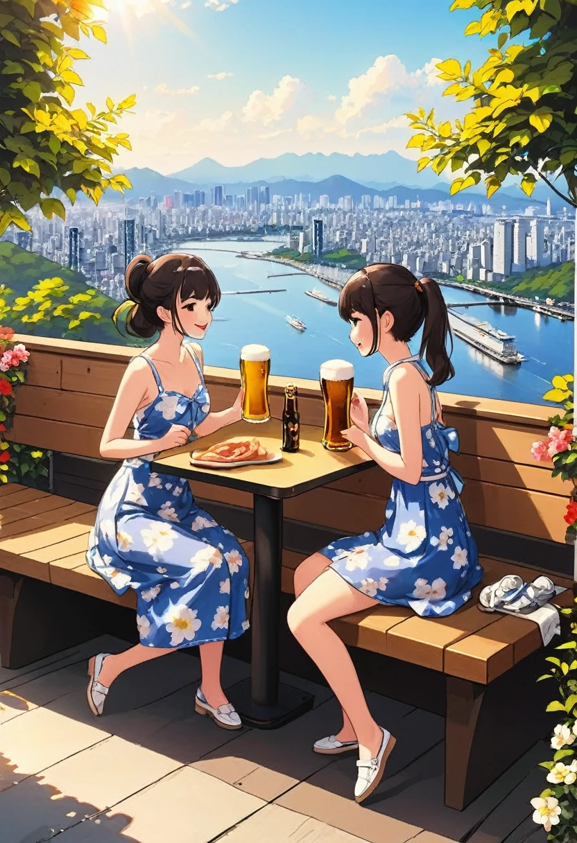 Highest quality、High resolution、Detailed Background、Beautiful face in every detail、Beautiful girl in her 20s、Highly detailed face、Cute hair colour、ponytail、Bobcut、Perfect body line、
(Two women having a good time with friends in a beer garden with beautiful views of Tokyo Bay:1.5)、drinking beer、
Going to a beer garden with friends and family can make for a more enjoyable atmosphere.、
You can enjoy delicious food along with your beer.、
sausage、potato、Pizza etc.、Choose a dish that goes well with beer、
A light summer dress is recommended.、Enhance your femininity with floral prints and one-piece dresses、For your feet, it is a good idea to choose cool, comfortable shoes such as sandals or espadrilles.、very beautiful