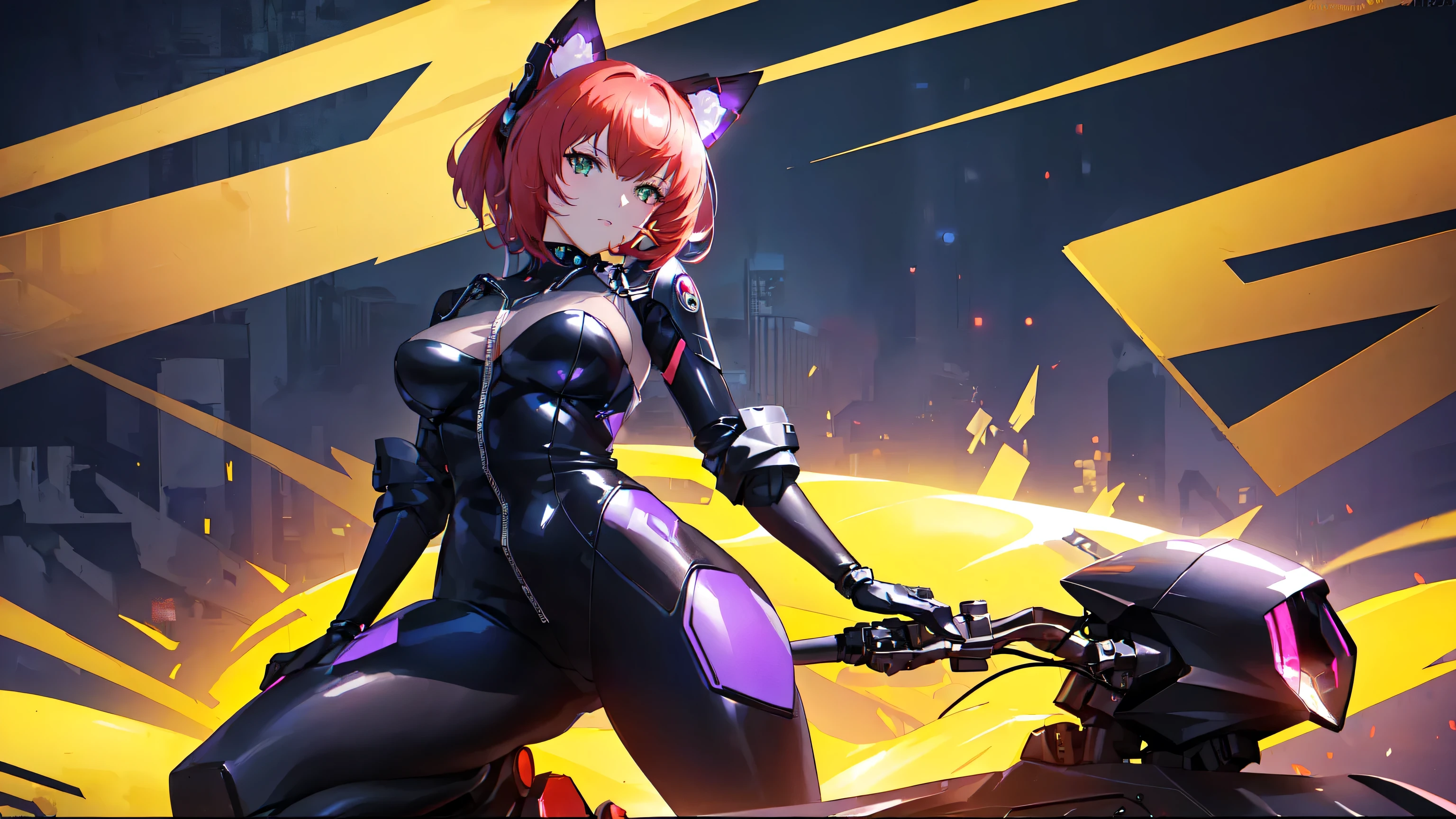 Anime girl in black suit posing on a motorcycle., cat girl, completely robotic!! cat girl, cat girl, anime cat girl, anime rudo 8k, cushart krenz art key women, attractive cat girl, beautiful anime cat girl, persona 5 wlop art style, anime ciberpunk, cyberpunk anime digital art, cute anime cat girl, chica anime cyberpunk mech