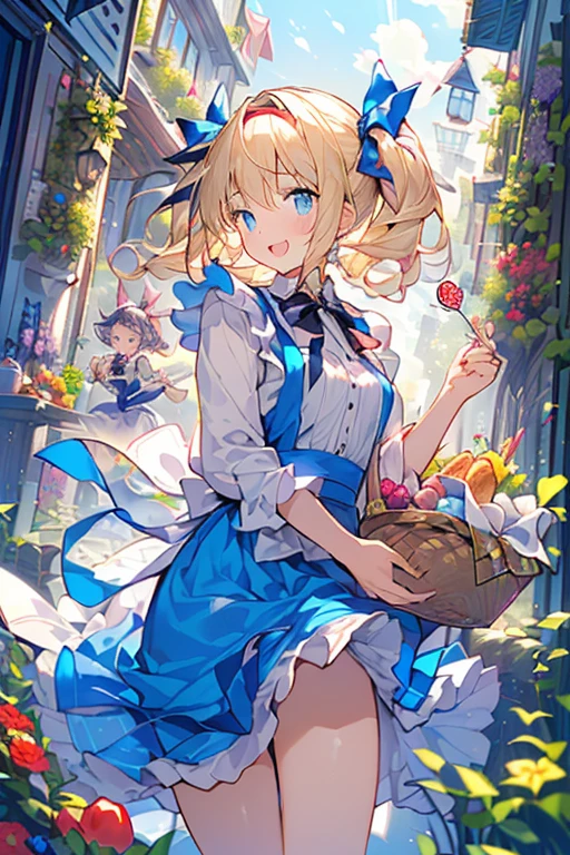 (perky chest:1.2), (pointed chest:1.2),(((Black Tunic:1.3))),(((cakes and bread in the basket),Cute and beautiful girl,Cute round face,Cute smile,with blush cheeks,Red Lip,a girl s old, nsfw:1.3, beautiful body:1.3), shinny skin, BREAK, ((alice in the wonderland:1.4, cute, kawaii, lovely, funny, a girl falling down from sky:1.4, the girl is flying in sky:1.2, girl floating in air:1.3, rolling upskirt by wind:1.5, (with sparkling eyes and a contagious smile),open mouth, Looking at Viewer, surprised, putting hands on crotch over the skirts:1.5)), BREAK, ((floating things as follows:1.3, PlayingCards, Trump, tea cup, tea pot, tea spoons, pocket watch:1.3, lip sticks, candies:1.2, cookies, jam bottles, classical door_keys)), ((long purply_Blue dress :1.5, wearing long flaired skirt:1.3, the skirt is blowing:1.3, cute White Apron, black stockingedium long platinum-blonde hair:1.2, twin tail hair:1.6, tied hair with a cute ribbon), (Blue eyes, bright pupils with highlights, detailed eyes), (lying down on your back:0.7, spreading legs with rising up straight:0.7), sexy posture, fantastic colorful art, (fantasy art:1.3, wondered images), ((correct anatomy:1.5, perfect anatomy:1.3, correct hand, )),
