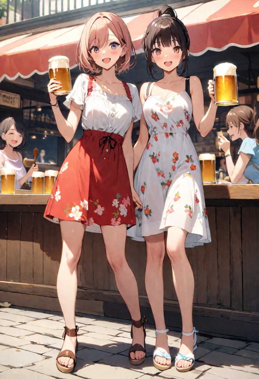 Highest quality、High resolution、Detailed Background、Beautiful face in every detail、Beautiful girl in her 20s、Highly detailed face、Cute hair colour、ponytail、Bobcut、Perfect body line、
(Two women having a good time with friends in a beer garden with beautiful views of Tokyo Bay:1.5)、drinking beer、
Going to a beer garden with friends and family can make for a more enjoyable atmosphere.、
You can enjoy delicious food along with your beer.、
sausage、potato、Pizza etc.、Choose a dish that goes well with beer、
A light summer dress is recommended.、Enhance your femininity with floral prints and one-piece dresses、For your feet, it is a good idea to choose cool, comfortable shoes such as sandals or espadrilles.、very beautiful