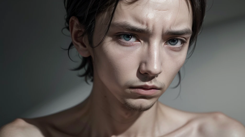 image of a thin man, sad face