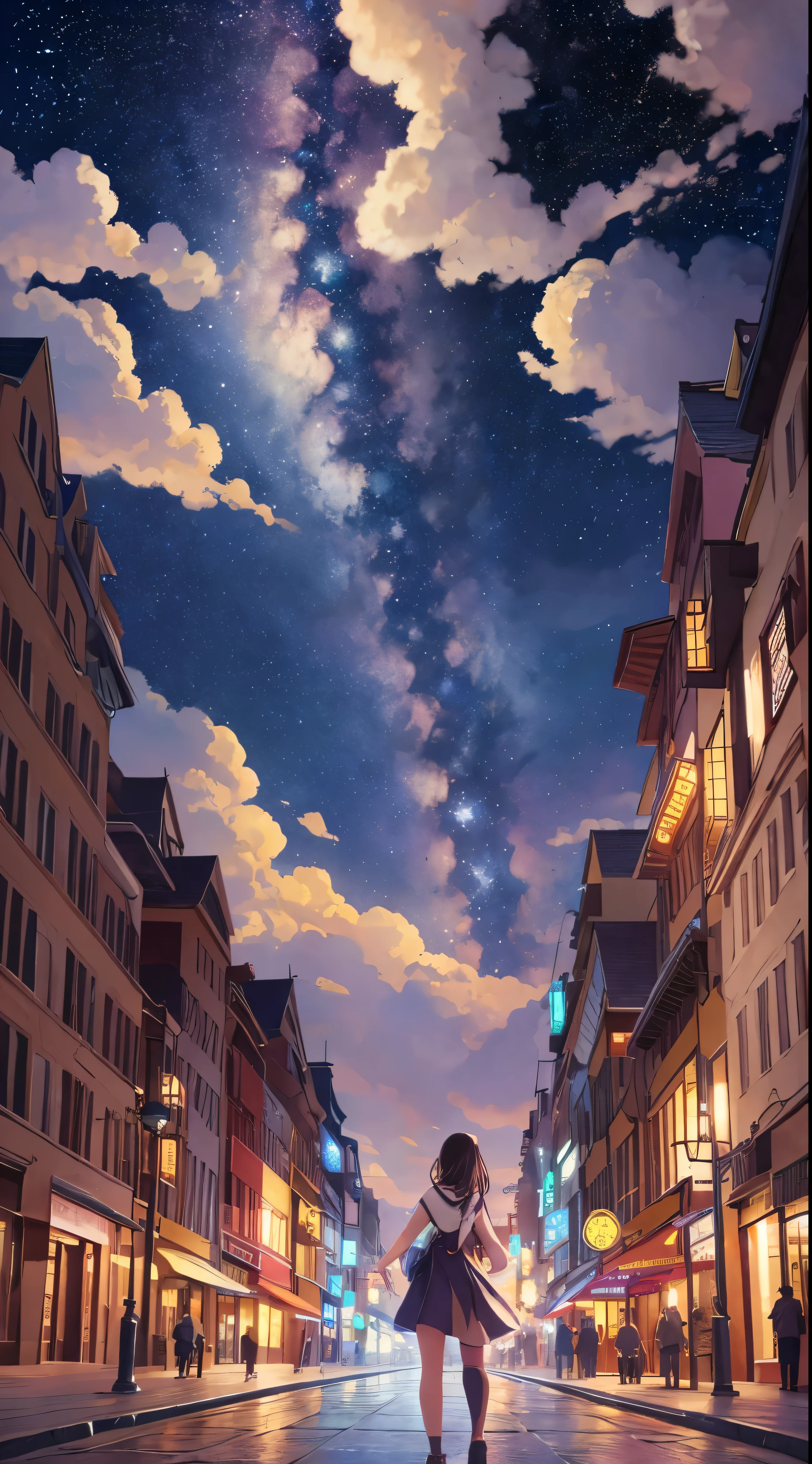 A highly condensed beauty dressed in a painting of stars and moons in the river and sky, concept art inspired by Tosa Mitsuoki, pixiv competition winner, best quality, fantasy art, beautiful anime scenes, a round of bright moon, starry sky environment in the moonlight, dream painting, anime background art, dream landscape art, fantastic night, anime background, background artwork, fantastic art, atmospheric anime, starry sky, detail enhancement.  