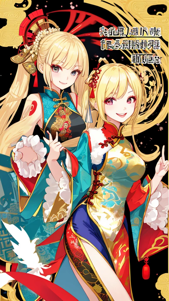 Chinese Costume　girl　Blonde　Beauty　A big smile　Looking at me　Model pose