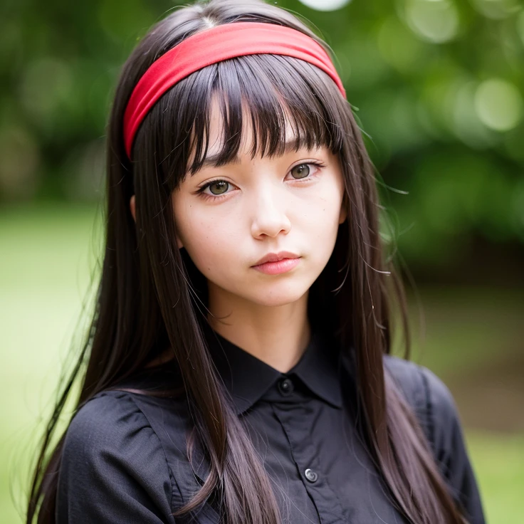 a masterpiece portrait of a beautiful young woman with a small face and a cute expression with a black cat, wearing a red headband, in a , shot with a DSLR camera, high-quality 8k UHD image with realistic skin details, detailed facial features, rim lighting, and a beautiful bokeh background