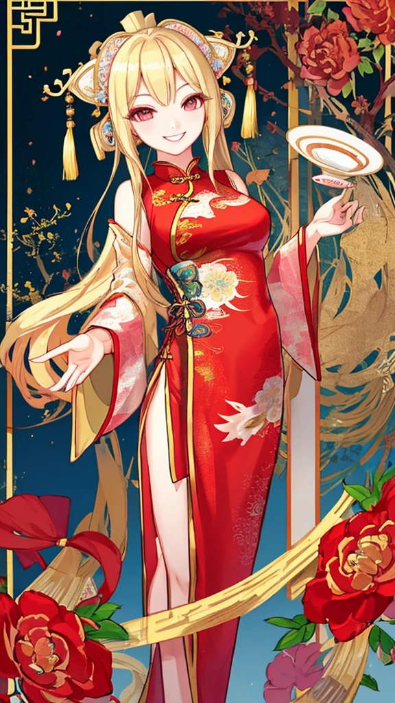 Chinese Costume　girl　Blonde　Beauty　A big smile　Looking at me
