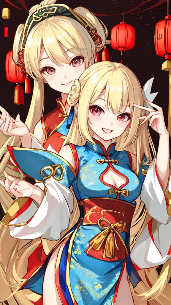 Chinese Costume girl Blonde Beauty A big smile Looking at me