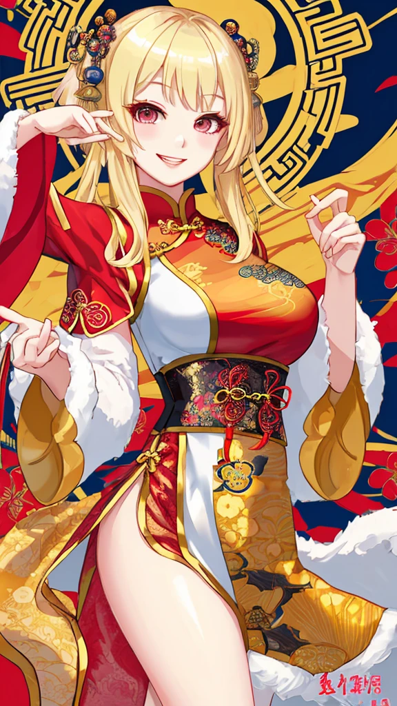 Chinese Costume girl Blonde Beauty A big smile Looking at me