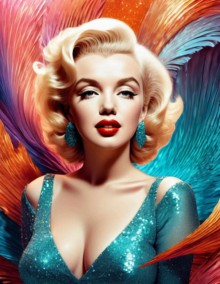 A surrealist photo of Marilyn Monroe, with dreamlike elements and imaginative, otherworldly details. Hyper-realistic photo, vibrant colors, 16k
