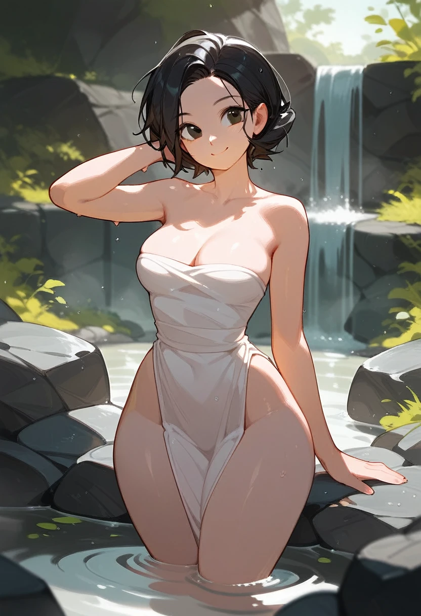 A hot spring resort in the mountains of Japan,beautiful mountain in background々,(Hot water smoke obstructing the view Water vapor rising from the bathtub:1.3),(Rock bath open-air bath:1.3),Blushing cheeks、shyly smile、(beautiful a girl)、Blush with embarrassment、Enraptured eyes、A smile that beguiles the viewer、skin glistening with sweat、a necklace、piercings、pointed red mouth,Perfect round face, ,Intricate details,Very delicate and beautiful hair,photos realistic,Dreamy,Professional Lighting,realistic shadow,Solo Focus,Beautiful hands,Beautiful fingers,Detailed finger features,Detailed arm functions,detailed clothes features,Detailed hair features,detailed facial features,(masutepiece,top-quality,Ultra-high resolution output image,) ,(The 8k quality,),(Image Mode Ultra HD,), massive lovely round giant bare breasts shown, completely naked girl