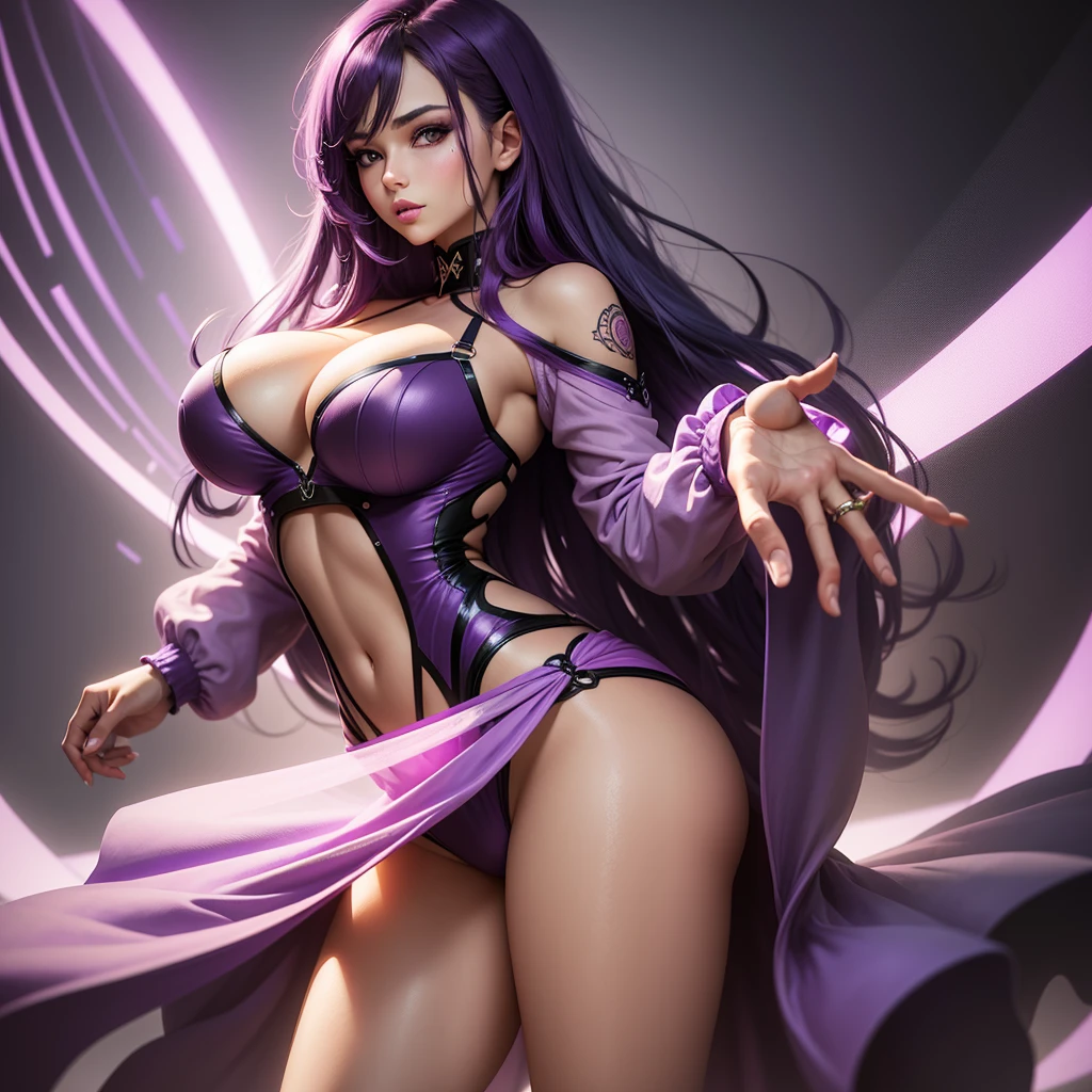 Best quality, A high resolution,A woman with sexy Purple and pinkclothes, big breasts, black eyes, long black and purple hair , big thighs, best quality, best resolution, detailed ,Normal body, well detailed, beautiful, standard, detailed, best quality ,Sexy clothes, sexy and Purple and pink clothes, makeup on the face, best quality, detailed 