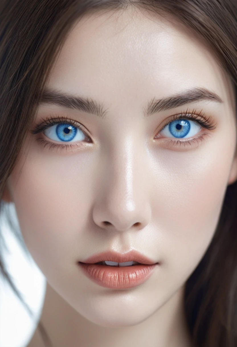 best qualityer, work of art, ultra-high resolution, (realisitic:1.5), OriginalPhoto, woman extremely straight brown hair blue eyes and extremely white skin extremely beautiful