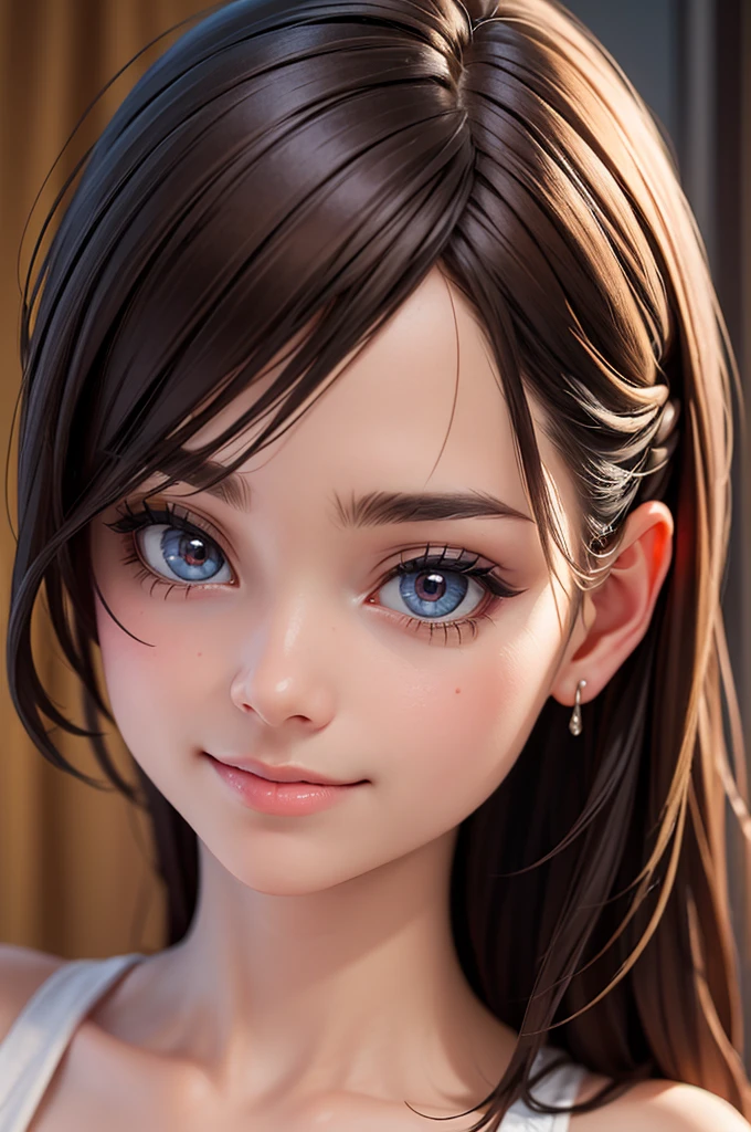best quality, 4k, 8k, highres, masterpiece:1.2), ultra-detailed, (realistic, photorealistic, photo-realistic:1.37), cartoon, girl, brown hair, cute smile, in her house, 3d rendering, beautiful detailed eyes, beautiful detailed lips, extremely detailed eyes and face, colourful, soft lighting, house.