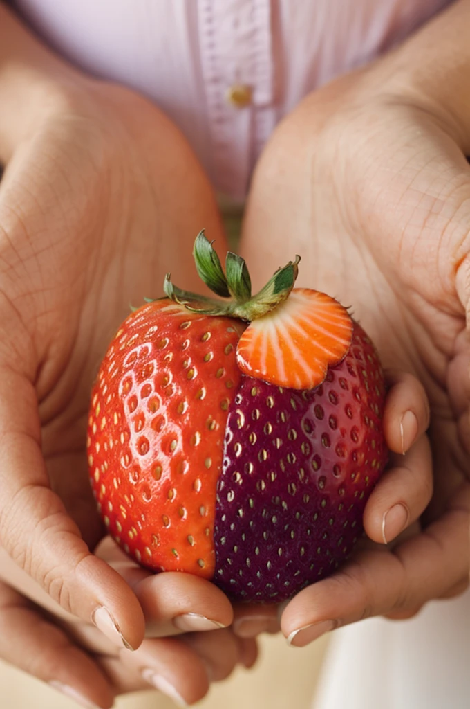 An orange and purple strawberry