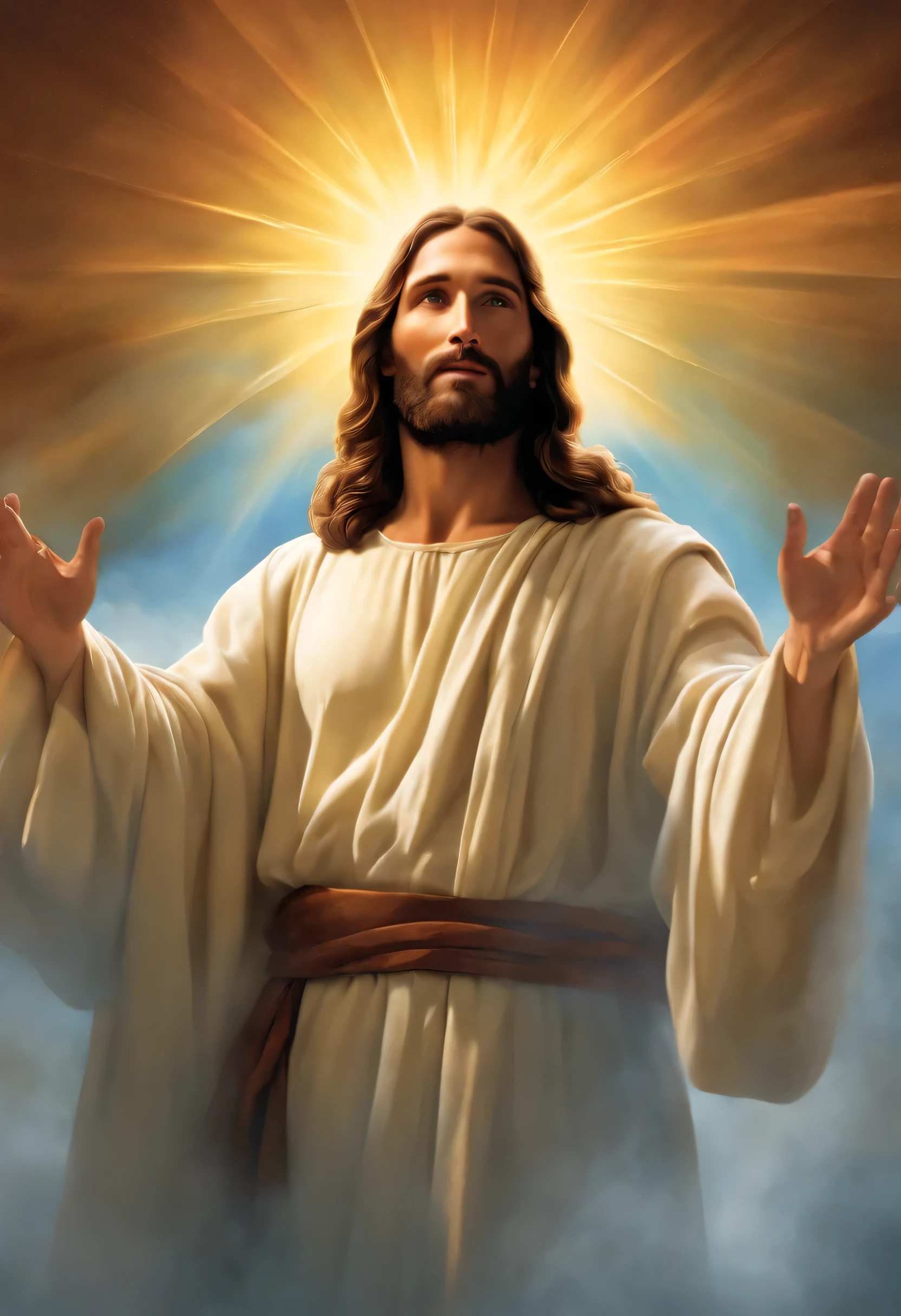 Generate an ultra-realistic representation of Jesus performing a miracle..