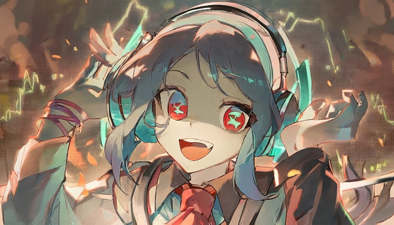 A zombie happily listening to music with headphones